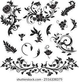 Vector set of traditional Japanese floral ornaments and retro oriental decorative elements. Exquisite vector design, vinyl and laser ready.