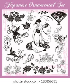 Vector set of traditional Japanese ornaments and oriental decorative designs.