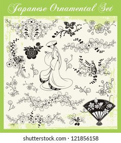 Vector set of traditional Japanese ornaments and oriental decorative designs.