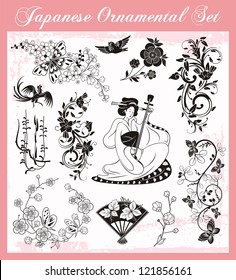 Vector set of traditional Japanese ornaments and oriental decorative designs.