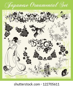 Vector set of traditional Japanese ornaments and oriental decorative designs.