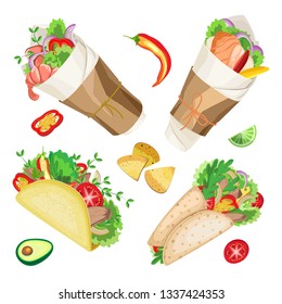 Vector set traditional mexican food. On a transparent background