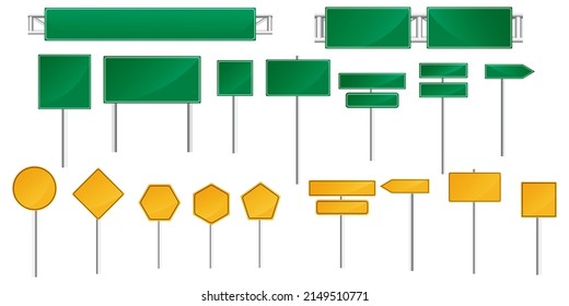 vector set of traffic signs with various shapes in green and orange colors. traffic sign icon vector isolated background