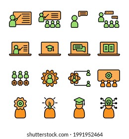Vector set of Training education icons. Flatline icons team and training icon set. Simple graphic design ideas. Simple outline element collection. Editable Stroke