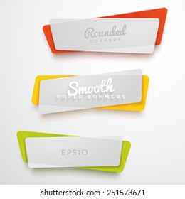 Vector set of translucent plastic banners with rounded corners. Smooth materials.