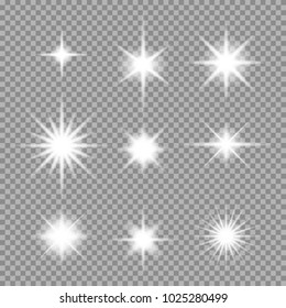 Vector set of transparent abstract star burst with sparkles. Lighting flare, glow light effect. Vector illustration