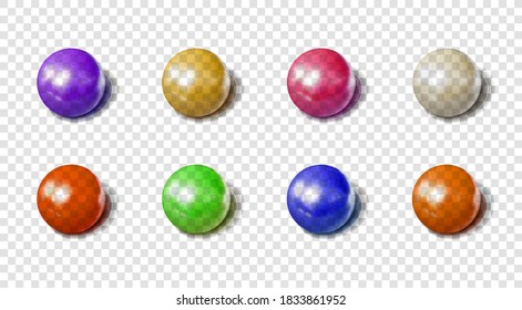 Vector Set of Transparent Colorful Bubbles Isolated on Light Background, 3D Spheres with Shadows Collection, Design Elements.