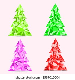 Vector set of transparent crystal-like Christmas trees with sparkling details, ideal for elegant holiday designs and winter-themed projects.