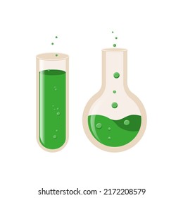 Vector set of transparent glass chemical laboratory test tubes isolated on white background, laboratory beakers