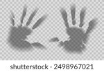 Vector set of transparent shadows of hand print isolated from background. Child handprint. Collection of clipart blurred shadow overlay effect for cards, presentation and your design.