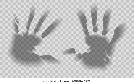 Vector set of transparent shadows of hand print isolated from background. Child handprint. Collection of clipart blurred shadow overlay effect for cards, presentation and your design.