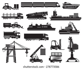 Vector set of Transport icons, silhouettes isolated on white background