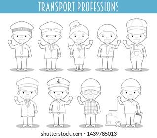 Vector Set of Transport Professions for coloring in cartoon style.