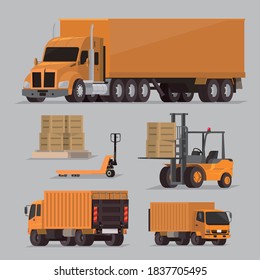 Vector set of transportation cargo vehicles