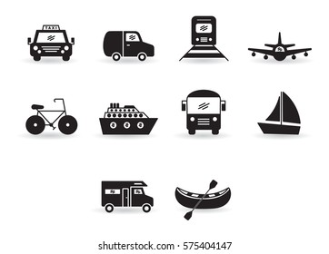 Conjunto de vectores para iconos de transporte contra fondo blanco
