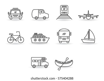 Conjunto de vectores para iconos de transporte contra fondo blanco