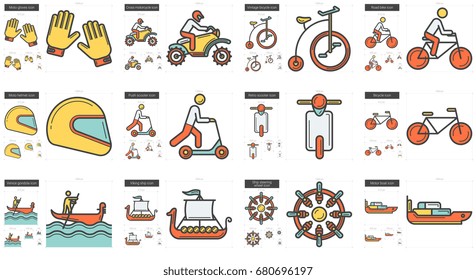 Vector set of transportation line icons isolated on white background. Transportation line icons set for infographic, website or app. Scalable icons designed on a grid system.