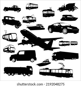 Vector Set Of Transportation Silhouettes Illustration Isolated On White Background