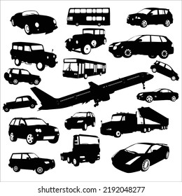Vector Set Of Transportation Silhouettes Illustration Isolated On White Background