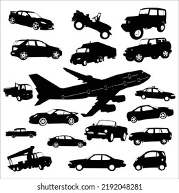 Vector Set Of Transportation Silhouettes Illustration Isolated On White Background