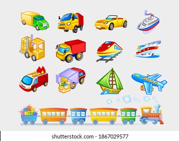 
Vector Set of transportation vehicle image with interesting icon shapes