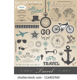 Vector set - travel calligraphic design elements and pictures and details