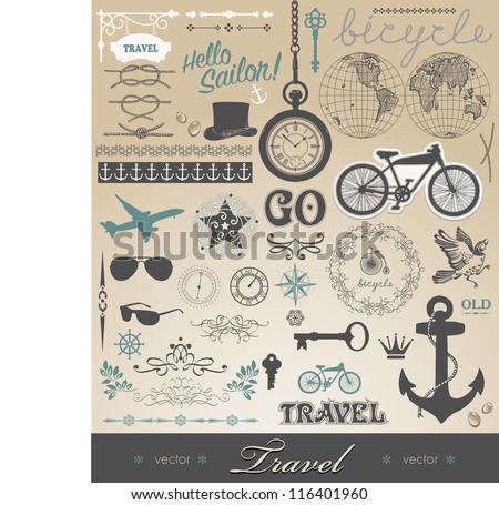 Vector set - travel calligraphic design elements and pictures and details