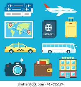 Vector set of travel icons. Flat style.