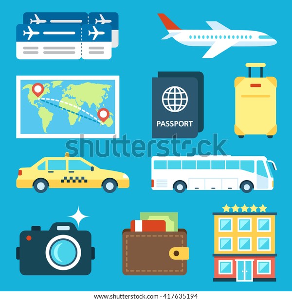 Vector set of travel\
icons. Flat style.