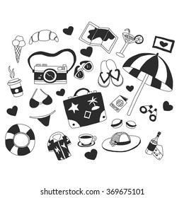 Vector set of travel icons Hand drawn elements