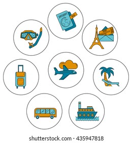 Vector set of travel icons Linear design