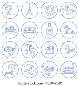 Vector set of travel icons Linear design