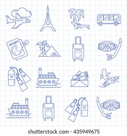 Vector set of travel icons Linear design