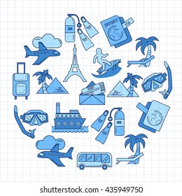 Vector set of travel icons Linear design