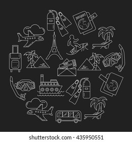 Vector set of travel icons Linear design