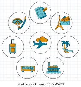 Vector set of travel icons Linear design