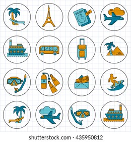 Vector set of travel icons Linear design