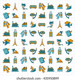 Vector set of travel icons Linear design