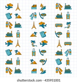 Vector set of travel icons Linear design