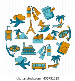 Vector set of travel icons Linear design