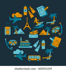 Vector set of travel icons Linear design