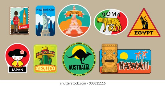 Vector Set Of Travel Stickers
