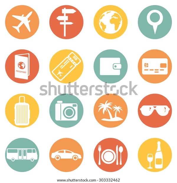 Vector Set of Travel\
and Vacation Icons.