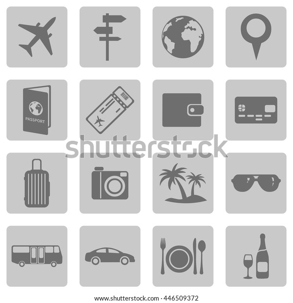 Vector Set of Travel\
and Vacation Icons.