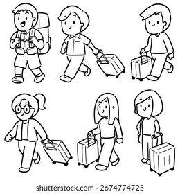 Conjunto de Vector de dibujos animados de viajeros