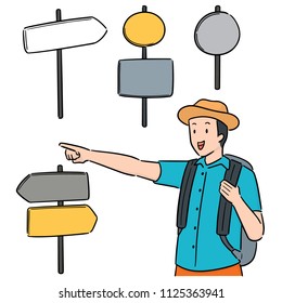 vector set of traveler and direction post