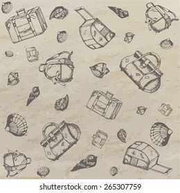Vector set of traveling items on craft paper background