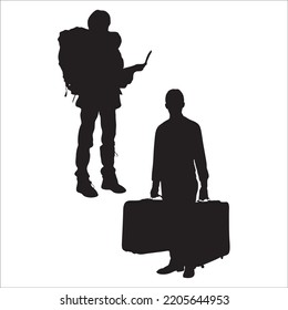 Vector Set Of Traveling Peoples Silhouettes Illustration Isolated On White Background