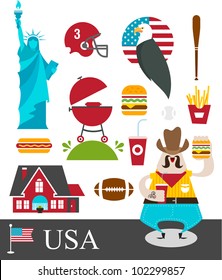 Vector set of travelling icons for America (USA)