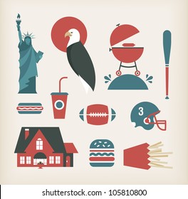 Vector set of travelling icons for America (USA)